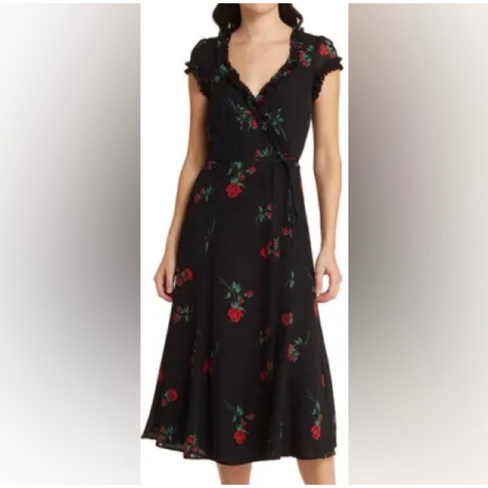 Reformation Gwyneth Floral Whimsigoth Wedding Roses Retro Wrap Midi Dress XL
